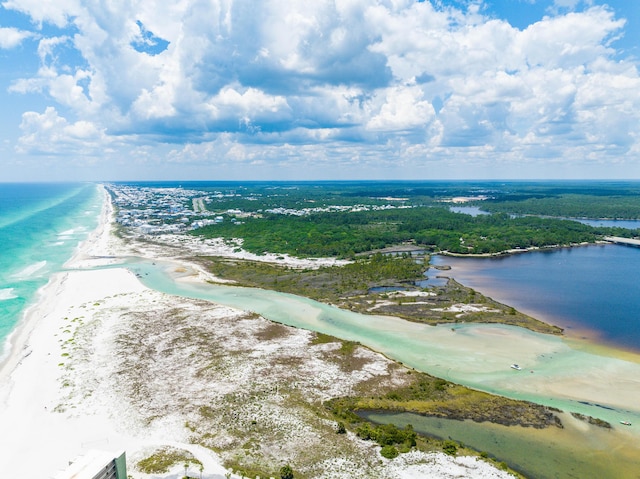 aerial view featuring a beach view and a water view