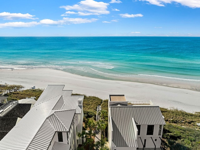 view of water feature with a beach view