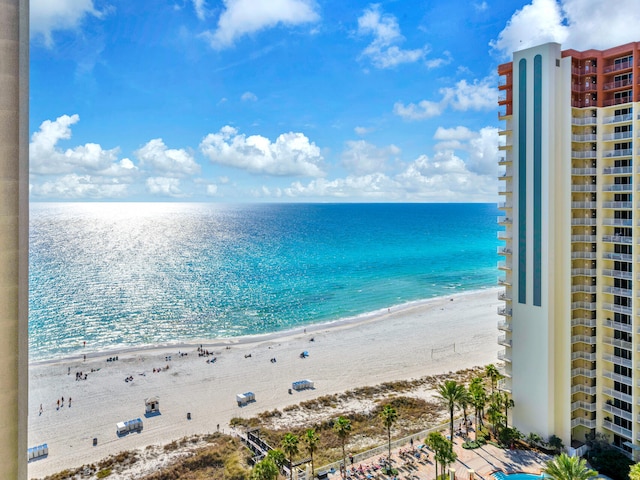 property view of water featuring a beach view