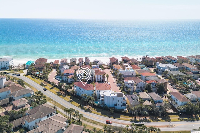 aerial view with a water view and a residential view