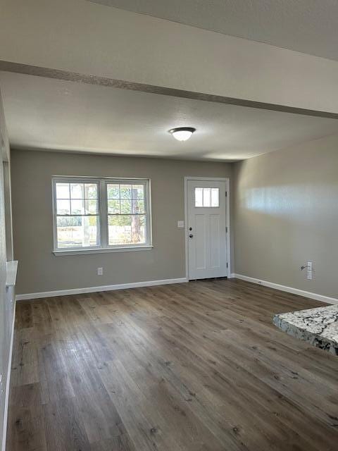 foyer with baseboards and wood finished floors