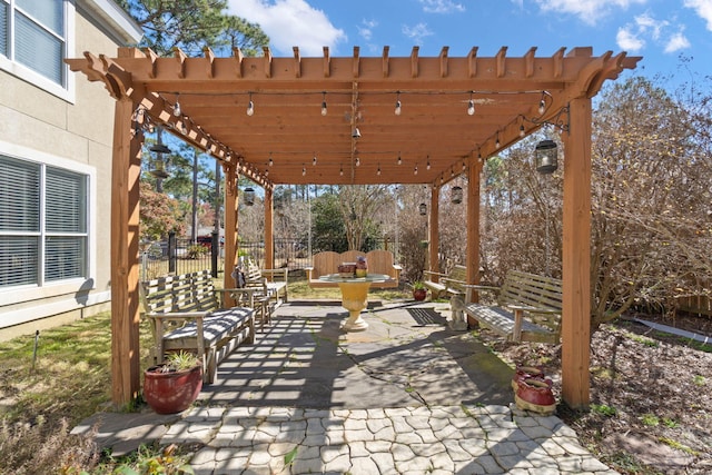 view of patio with fence and a pergola