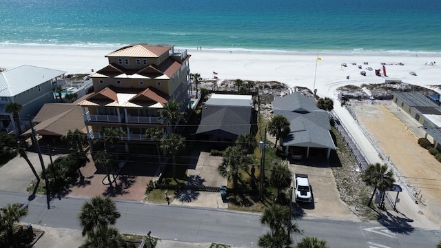 bird's eye view with a view of the beach and a water view