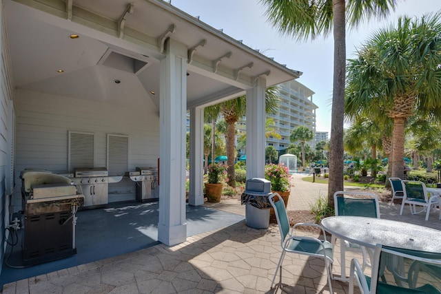 view of patio featuring a grill