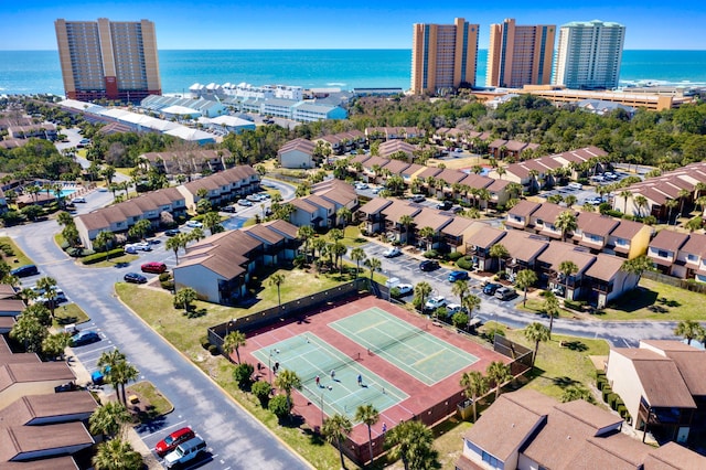 bird's eye view with a water view and a view of city