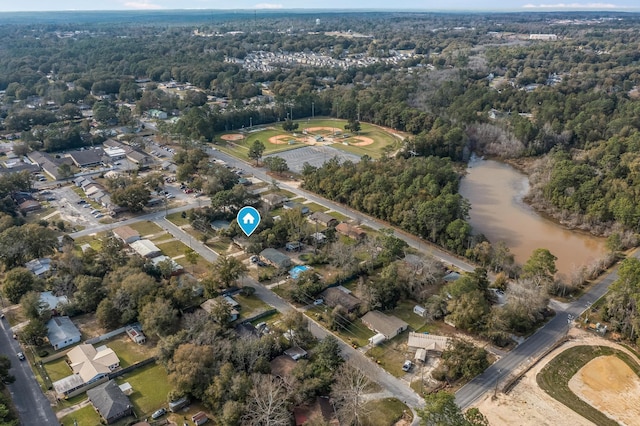 drone / aerial view with a view of trees