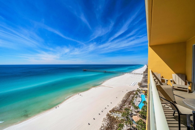 property view of water featuring a beach view