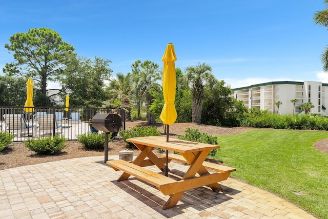 view of patio featuring fence