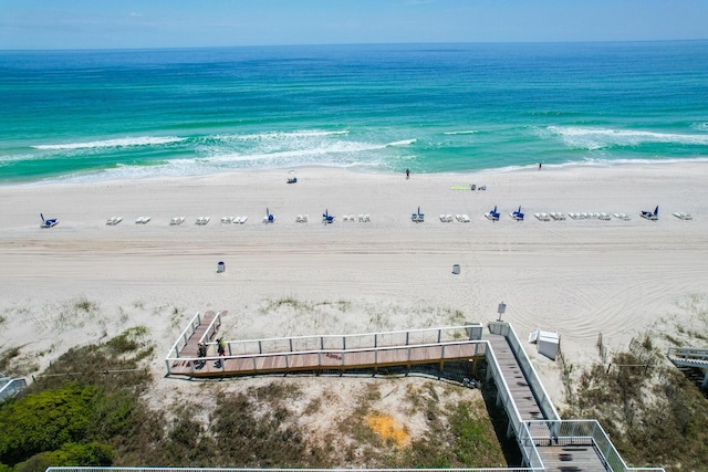 aerial view with a view of the beach and a water view