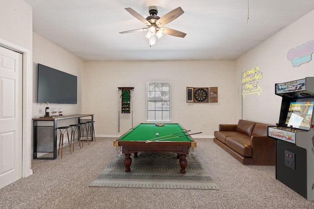 132 Lonnie Jack Dr, Crestview, FL 32536 - game room with baseboards, pool table, ceiling fan, and carpet flooring