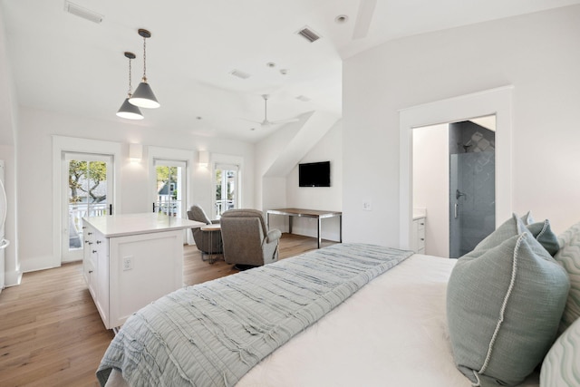 254 E Yacht Pond Ln, Watersound, FL 32461 - bedroom featuring light wood finished floors, visible vents, and lofted ceiling