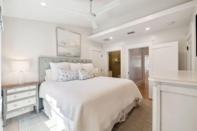 254 E Yacht Pond Ln, Watersound, FL 32461 - bedroom with ensuite bathroom, visible vents, light wood-style flooring, and recessed lighting
