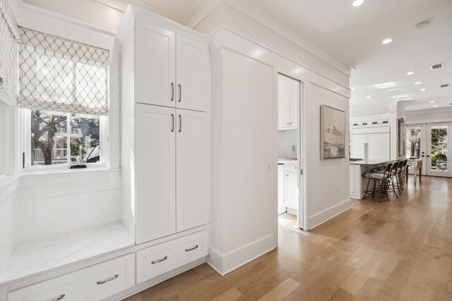 254 E Yacht Pond Ln, Watersound, FL 32461 - mudroom with recessed lighting, french doors, baseboards, light wood-style floors, and visible vents