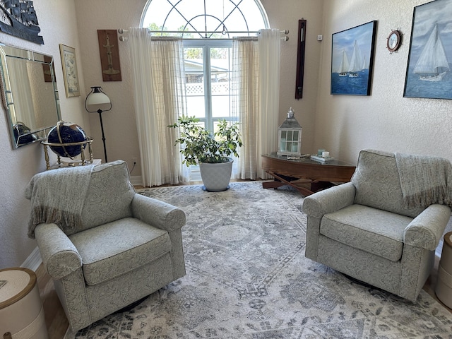 sitting room with a textured wall