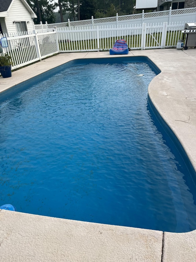 view of pool featuring a patio area, a fenced in pool, and fence