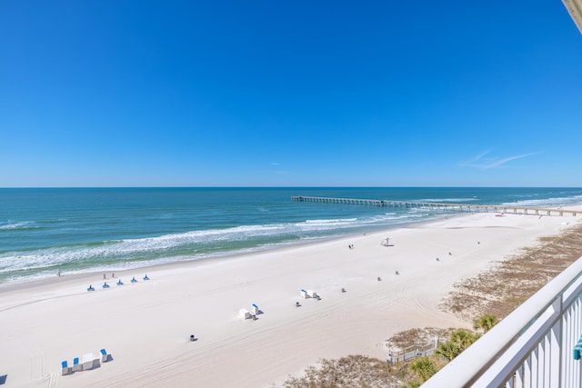 view of water feature with a view of the beach