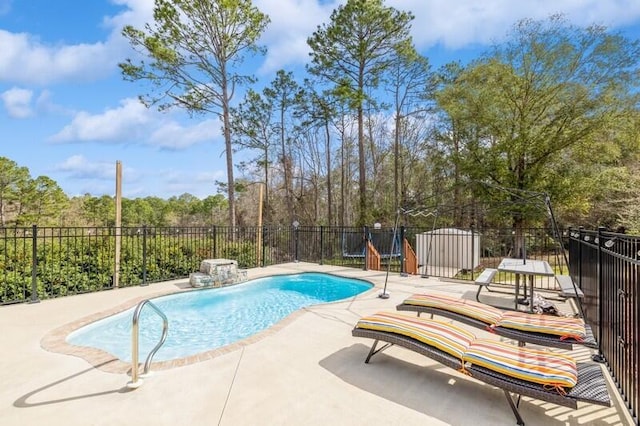 view of swimming pool featuring a patio area, a fenced in pool, and a fenced backyard