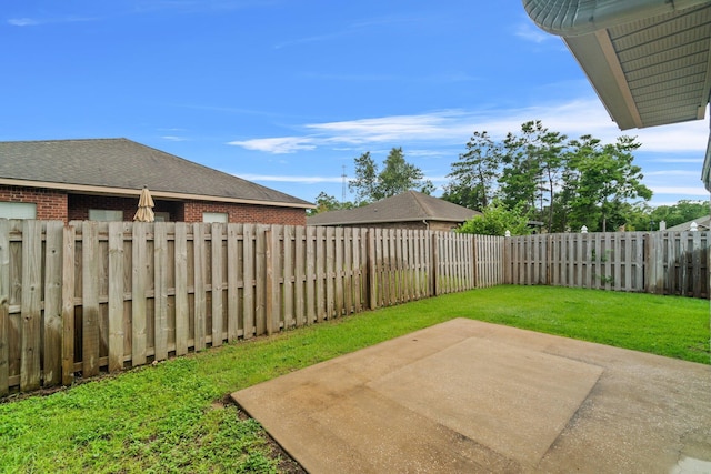 view of yard with a patio and a fenced backyard