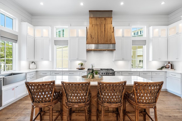 11 Dandelion Dr, Santa Rosa Beach, FL 32459 - kitchen featuring a sink, white cabinets, a kitchen island, light wood-type flooring, and recessed lighting