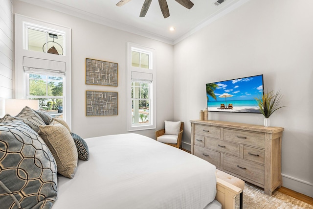 11 Dandelion Dr, Santa Rosa Beach, FL 32459 - bedroom featuring crown molding, light wood finished floors, baseboards, ceiling fan, and recessed lighting