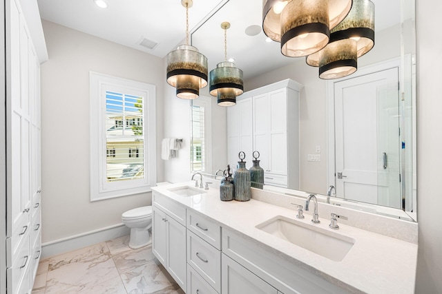 11 Dandelion Dr, Santa Rosa Beach, FL 32459 - full bath featuring marble finish flooring, double vanity, toilet, recessed lighting, and baseboards