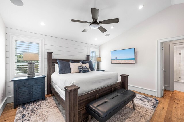 11 Dandelion Dr, Santa Rosa Beach, FL 32459 - bedroom with vaulted ceiling, light wood-type flooring, recessed lighting, baseboards, and connected bathroom