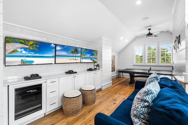 11 Dandelion Dr, Santa Rosa Beach, FL 32459 - living area featuring lofted ceiling, light wood finished floors, a ceiling fan, and recessed lighting