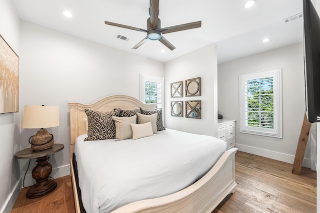 11 Dandelion Dr, Santa Rosa Beach, FL 32459 - bedroom featuring multiple windows, baseboards, light wood finished floors, recessed lighting, and a ceiling fan