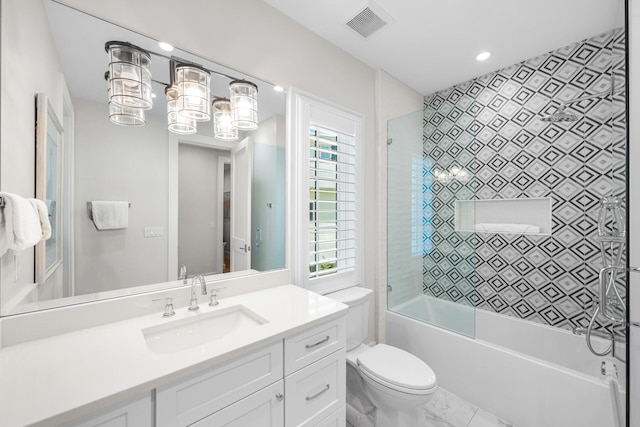 11 Dandelion Dr, Santa Rosa Beach, FL 32459 - bathroom featuring toilet, marble look tiles, recessed lighting, tub / shower combination, and vanity