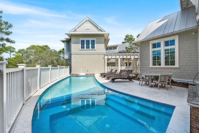 11 Dandelion Dr, Santa Rosa Beach, FL 32459 - view of pool featuring a pergola, a fenced backyard, a pool with connected hot tub, and a patio