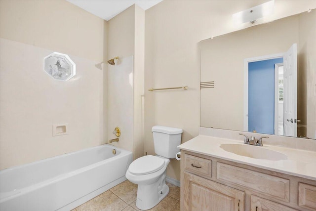 bathroom with tile patterned flooring, toilet, vanity, and shower / bath combination