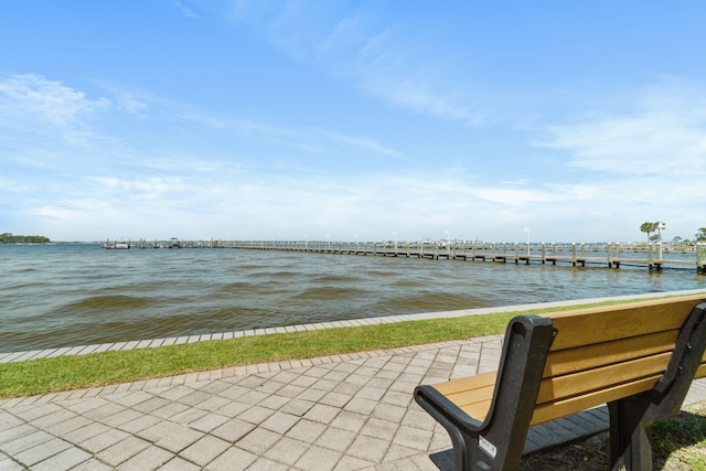 view of patio / terrace featuring a water view