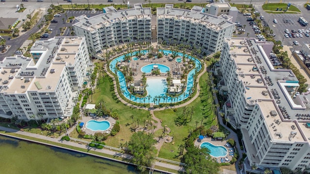 bird's eye view featuring a water view