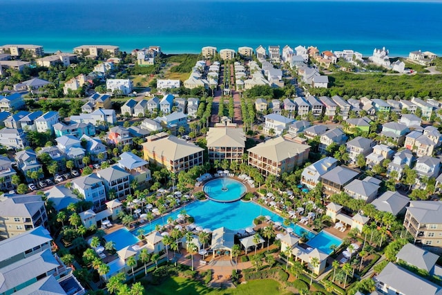 bird's eye view with a residential view and a water view