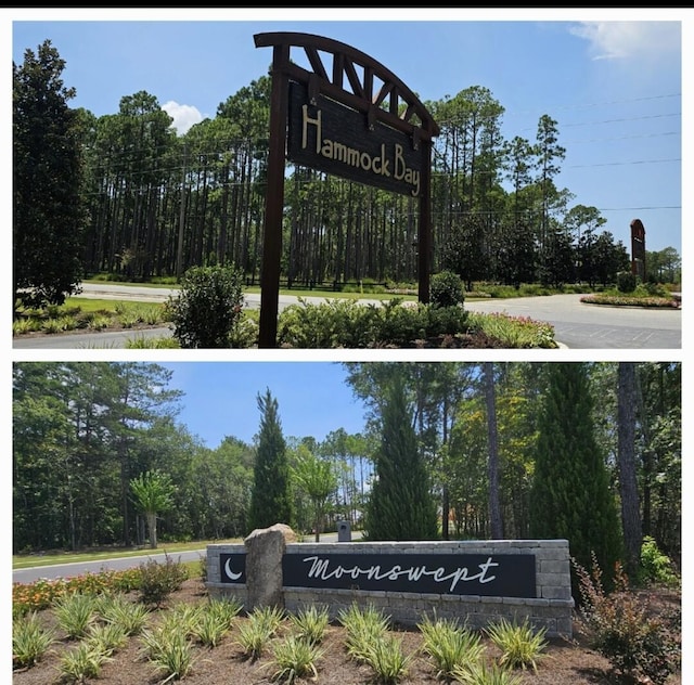 community sign featuring a forest view