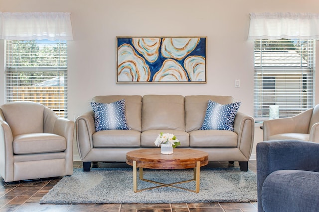 living area with baseboards