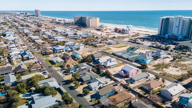 aerial view with a beach view, a view of city, and a water view