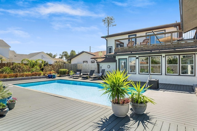 view of pool with fence and a fenced in pool