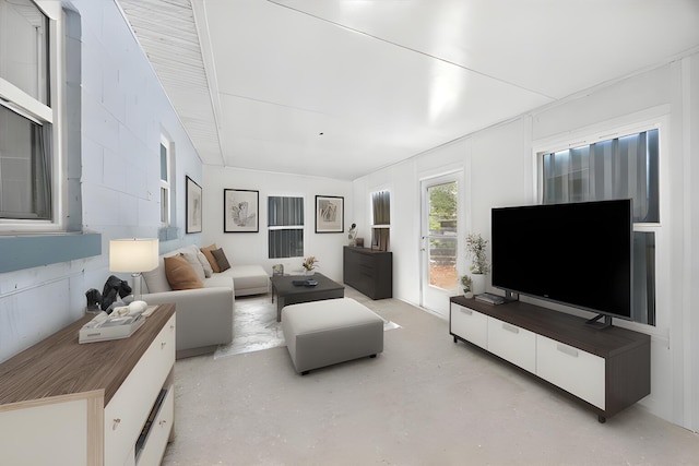 living area featuring concrete flooring