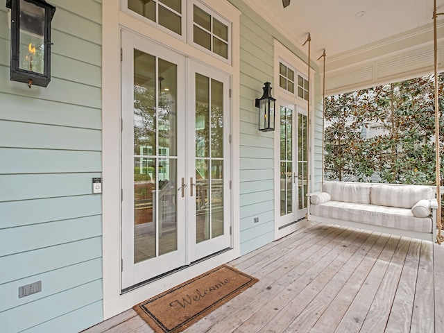 wooden terrace with french doors