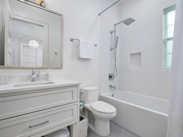 full bathroom featuring vanity,  shower combination, and toilet