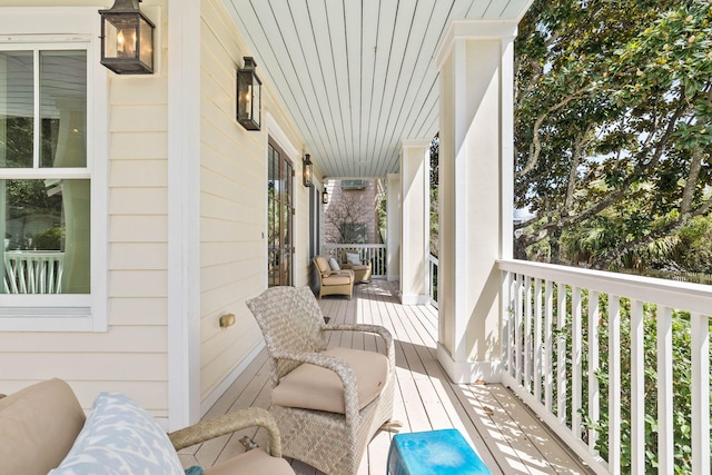 balcony featuring a porch