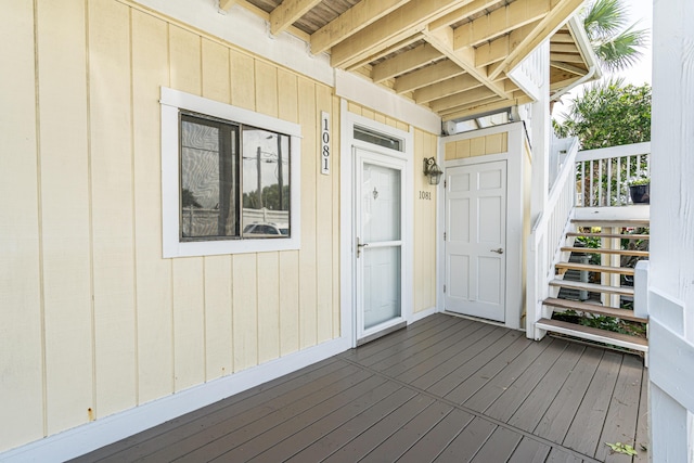 deck featuring stairway