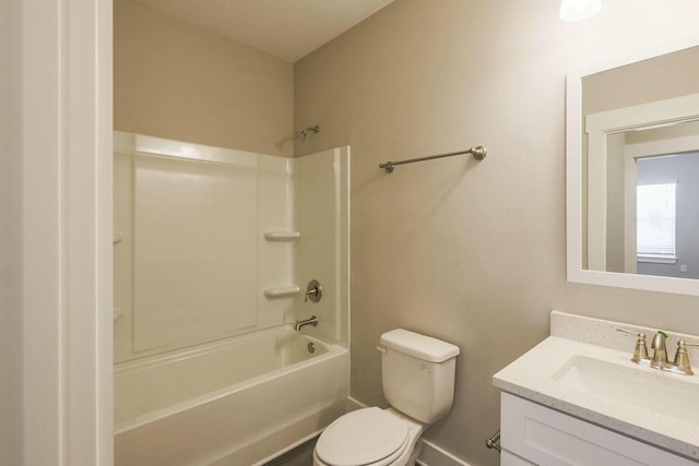 full bathroom featuring shower / bathing tub combination, toilet, and vanity