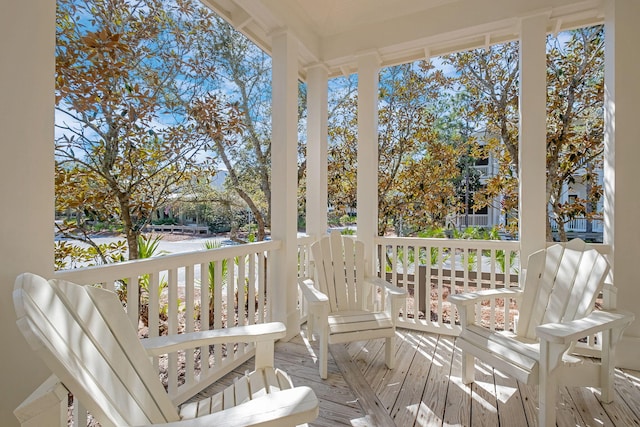 wooden terrace with covered porch