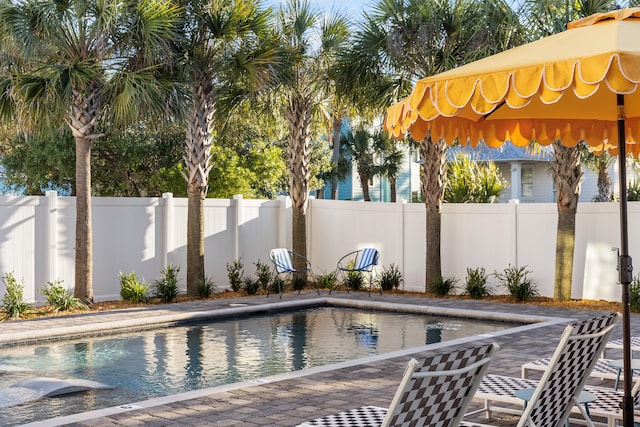 view of pool featuring a fenced in pool and fence