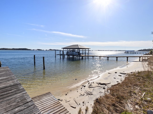 view of dock with a water view