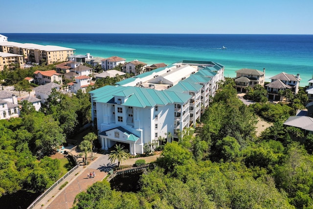 aerial view featuring a residential view and a water view