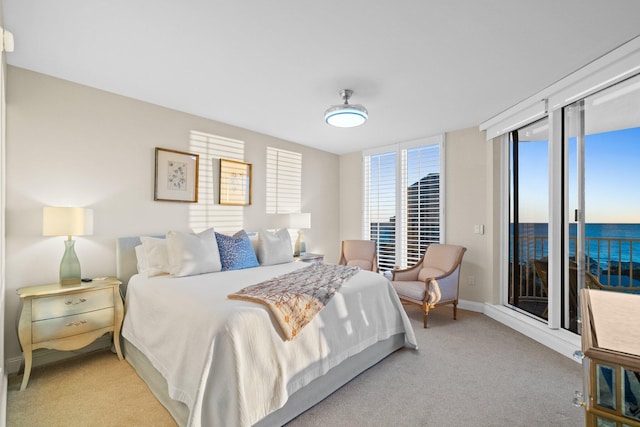 bedroom featuring carpet flooring, baseboards, and access to outside