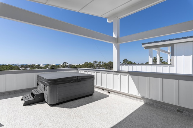 view of patio featuring a hot tub